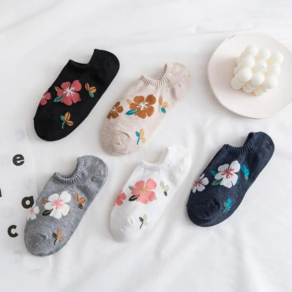 

Lady Socks Flower Print Women's Low-cut Socks Stylish Odor-free Sweat-absorbent Boat Socks for Ladies Women Socks