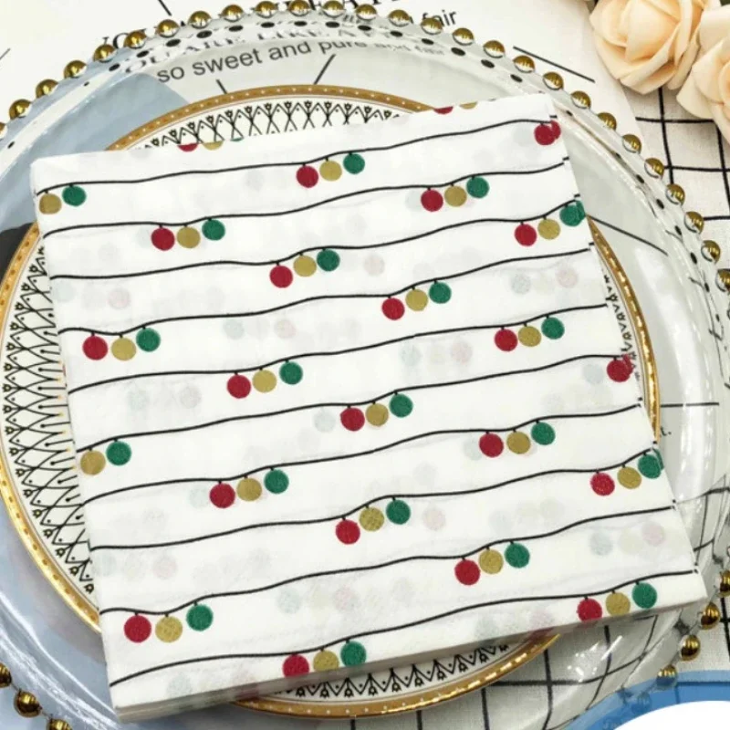20pcs/P Colorful Printed Napkins Striped Dots Square Handkerchiefs Restaurant Folding Paper Napkins Wine Glass Folding Paper