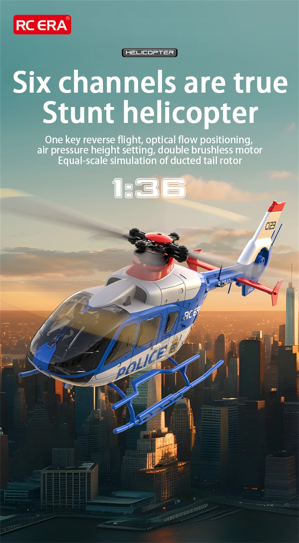 RC ERA C123 2.4G 6CH 6-Axis Gyro Optical Flow Localization Altitude Hold 1:36 EC135 Scale RC Helicopter RTF