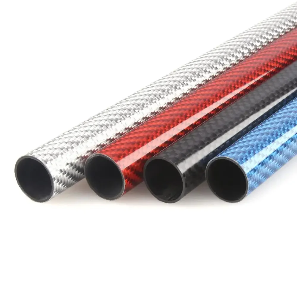 2-Piece Set Carbon Fiber Tubes – 3K Glossy Finish in Blue, Red, and Silver – Various Diameters
