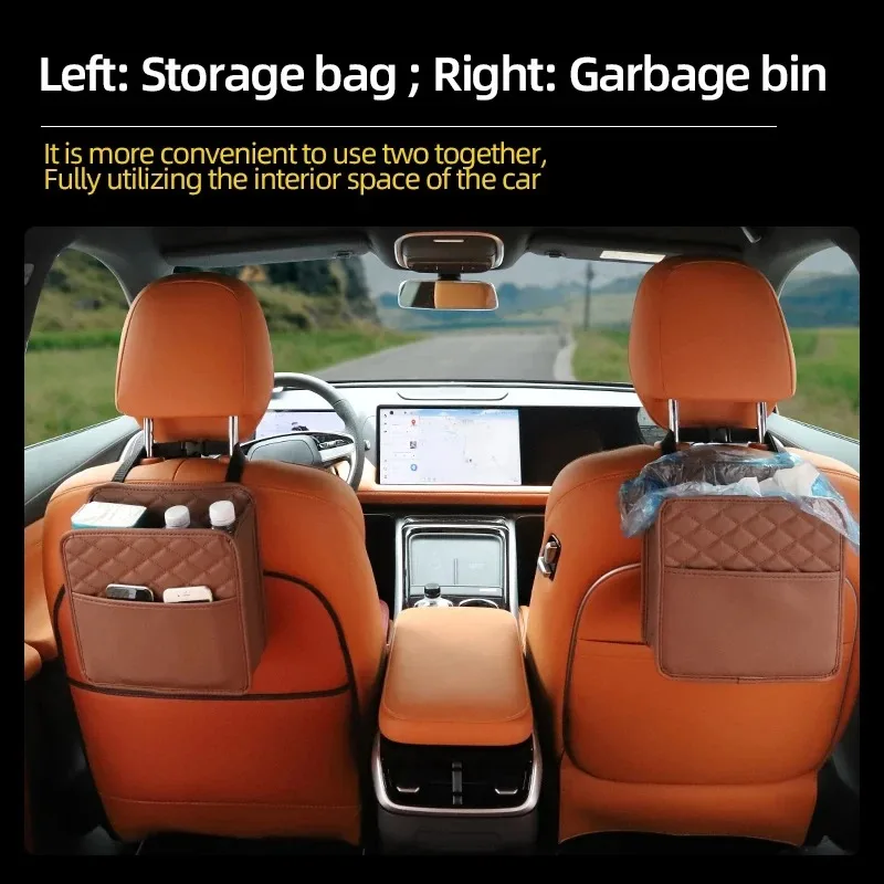 Multifunctional Car Seat Organizer -Premium Leather Storage & Garbage Bag with Adjustable Strap, Universal Fit for Most Vehicles