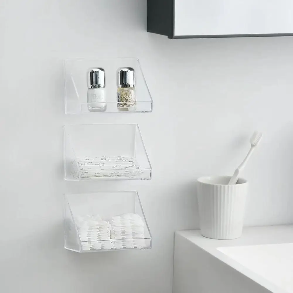 Wall Mounted Storage Rack Bathroom Kitchen Sundries Organizer Holder Cosmetics Storage Tray Makeup Organizer Self Adhesive Shelf 2