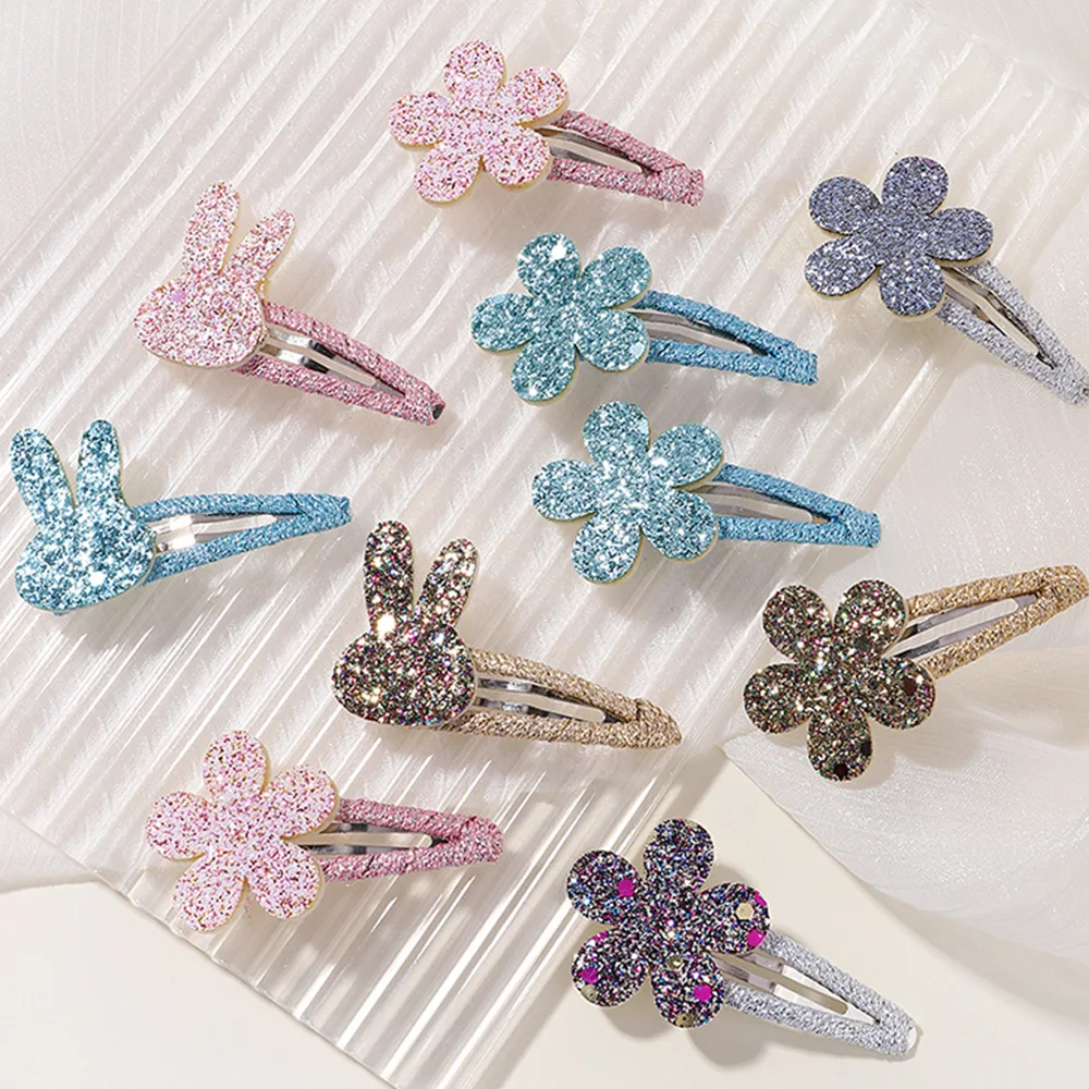 

10Pcs Shiny Flower Rabbit BB Hair Clips for Cute Girls Handmade Hairpins Barrettes Headwear Fashion Kids Baby Hair Accessories