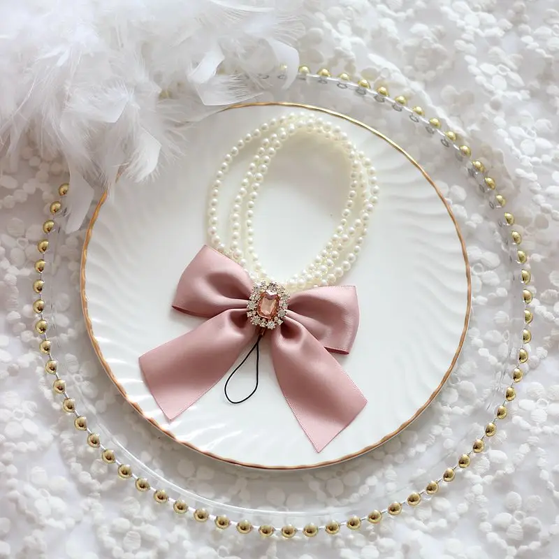 Japanese Handmade Mobile Phone Charm Halter Pearl Rhinestone Bow Pearl Chain Bag Pedants Cute Girl Hand Carrying Chain Pedants