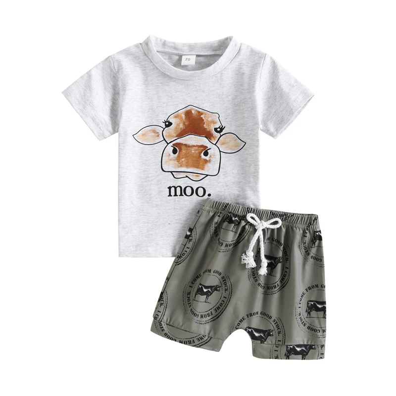 Kid Boy Pants Suit Short Sleeve Round Neck Letters Print Tops Drawstring Short Pants