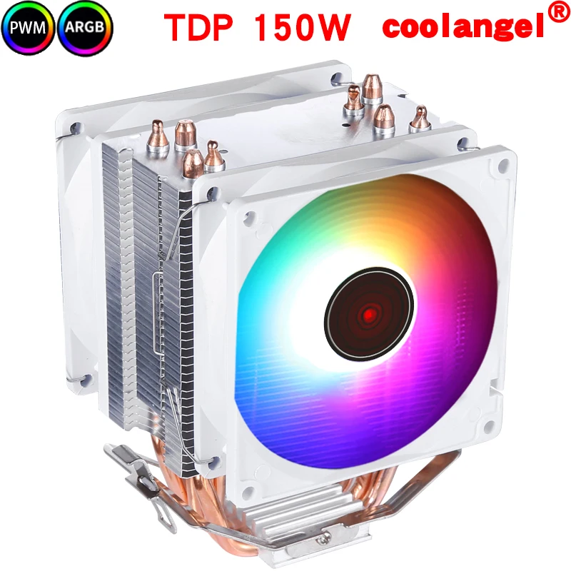 

coolangel 4 Heat Pipes CPU Cooler 4 Pin PWM RGB PC quiet Intel LGA 2011 775 1200 1150 1151 1700 AMD AM3 AM4 90mm CPU Cooling Fan