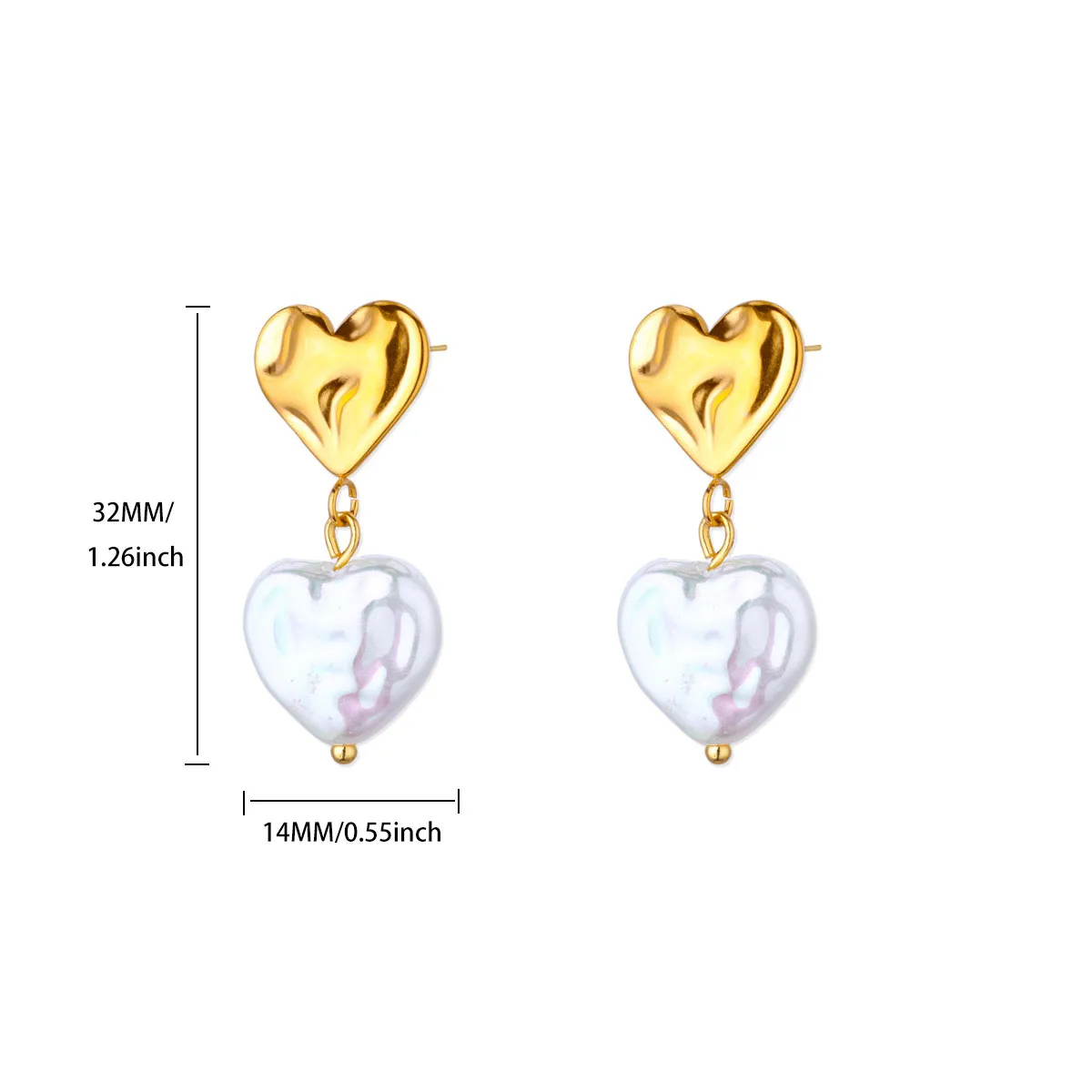 Stainless Steel Heart Pearl Drop Earrings for Women