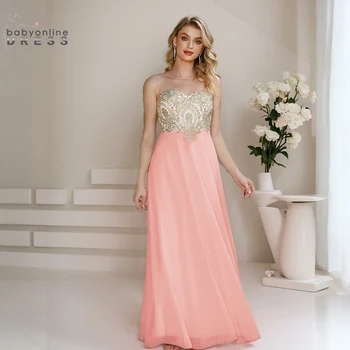 BABYONLINE فساتين وصيفة الشرف مع تنورة شيفون مطرزة بالذهب وتدفق، مثالية لحفلات الزفاف والمناسبات الرسمية