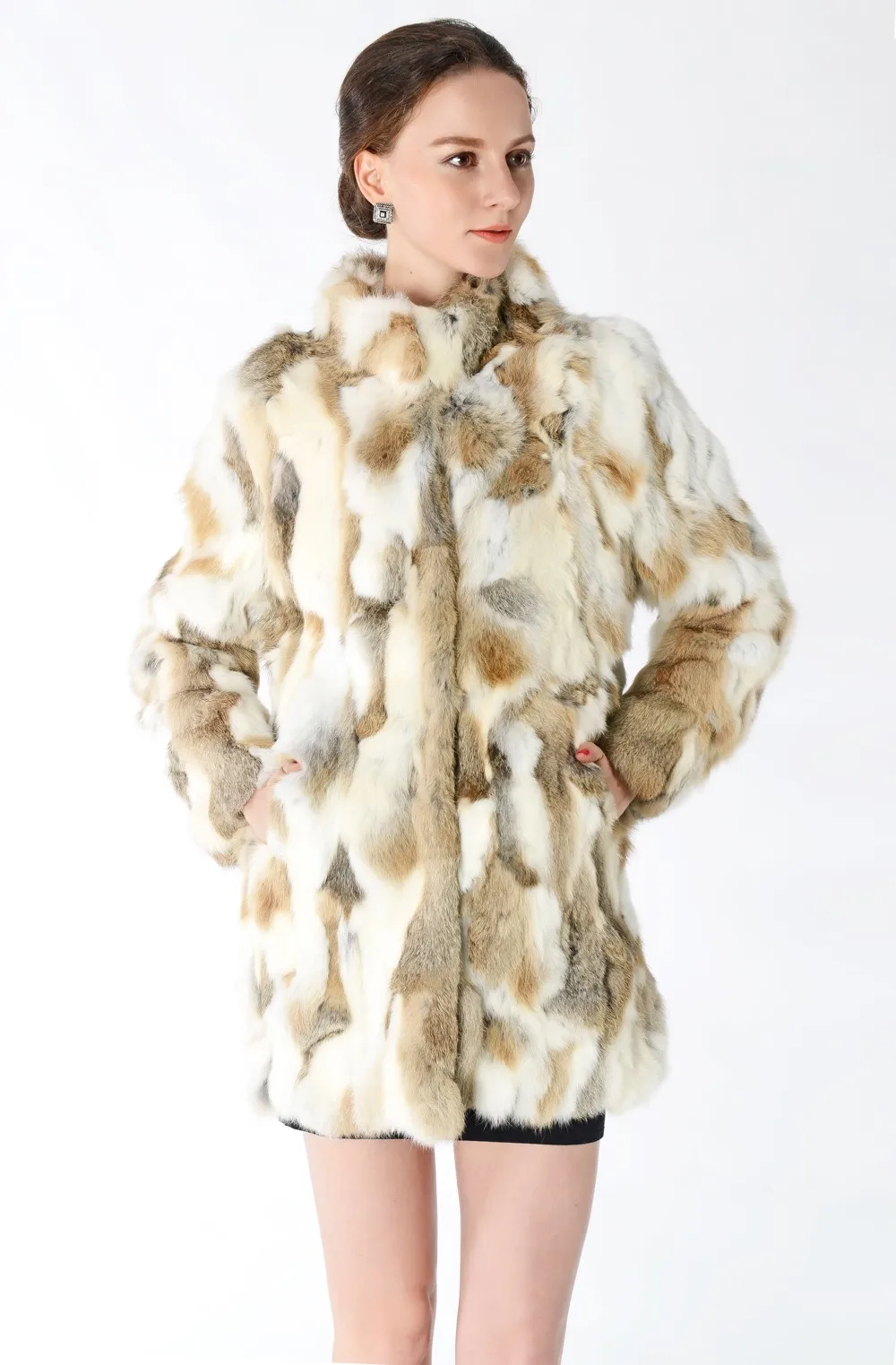 New Arrival Full Pelt Real Rabbit Fur Coat Women Nature Fur Jacket Female Fashion Factory good quality Fur Overcoat NZ147