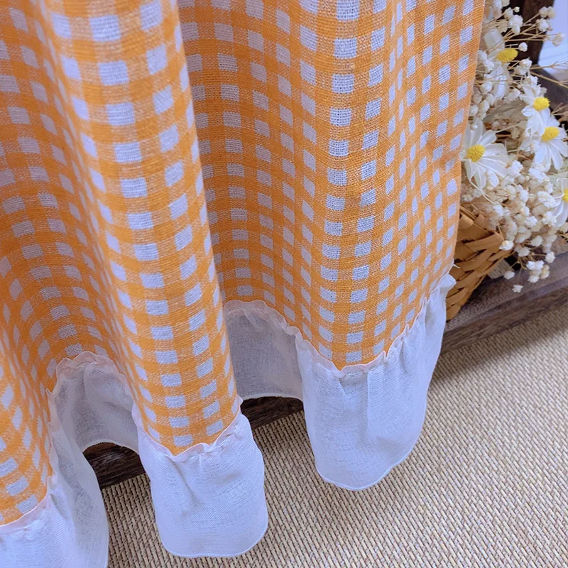Cortinas de ventana con cenefa a cuadros, cortinas de filtrado de luz para dormitorio, sala de estar y comedor, color naranja y blanco, 221881HCR