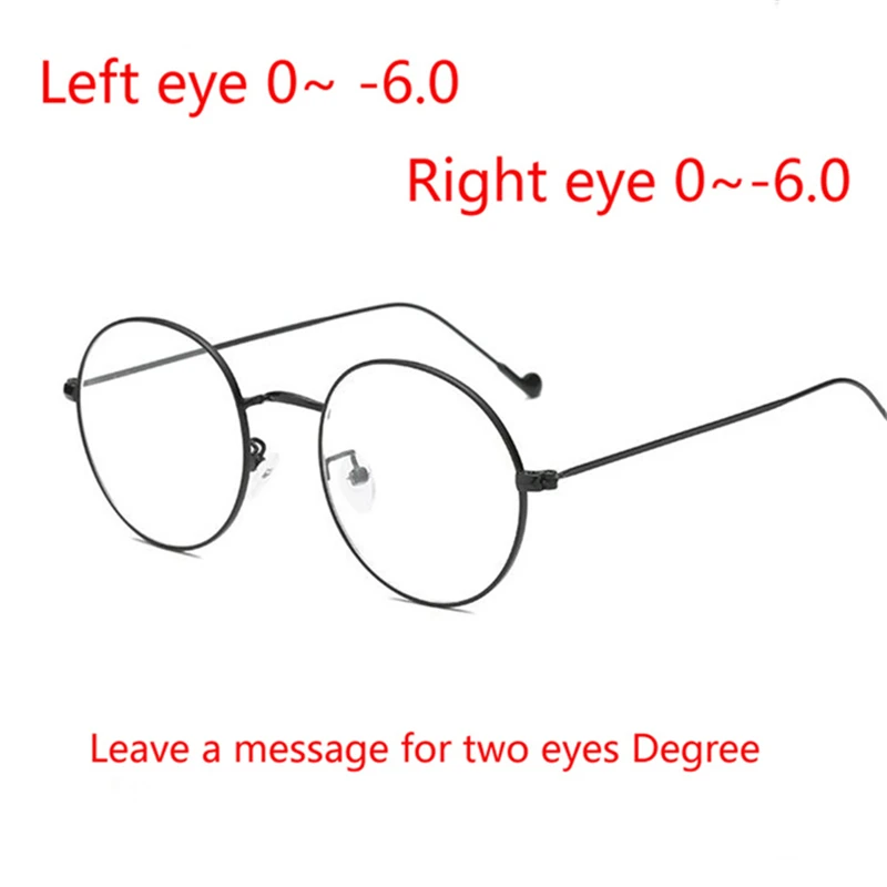 Metal Women Men Round Minus Prescription Eyeglasses With Degree Ultralight Finished Myopia Glasses Diopter 0 -0.5 -1.0 To -6.0 6