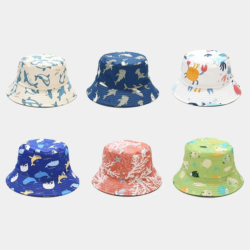 

New Fashion Bucket Hat Fish Shark Print Reversible Fisherman Hat Summer Sun Hat For Women Men