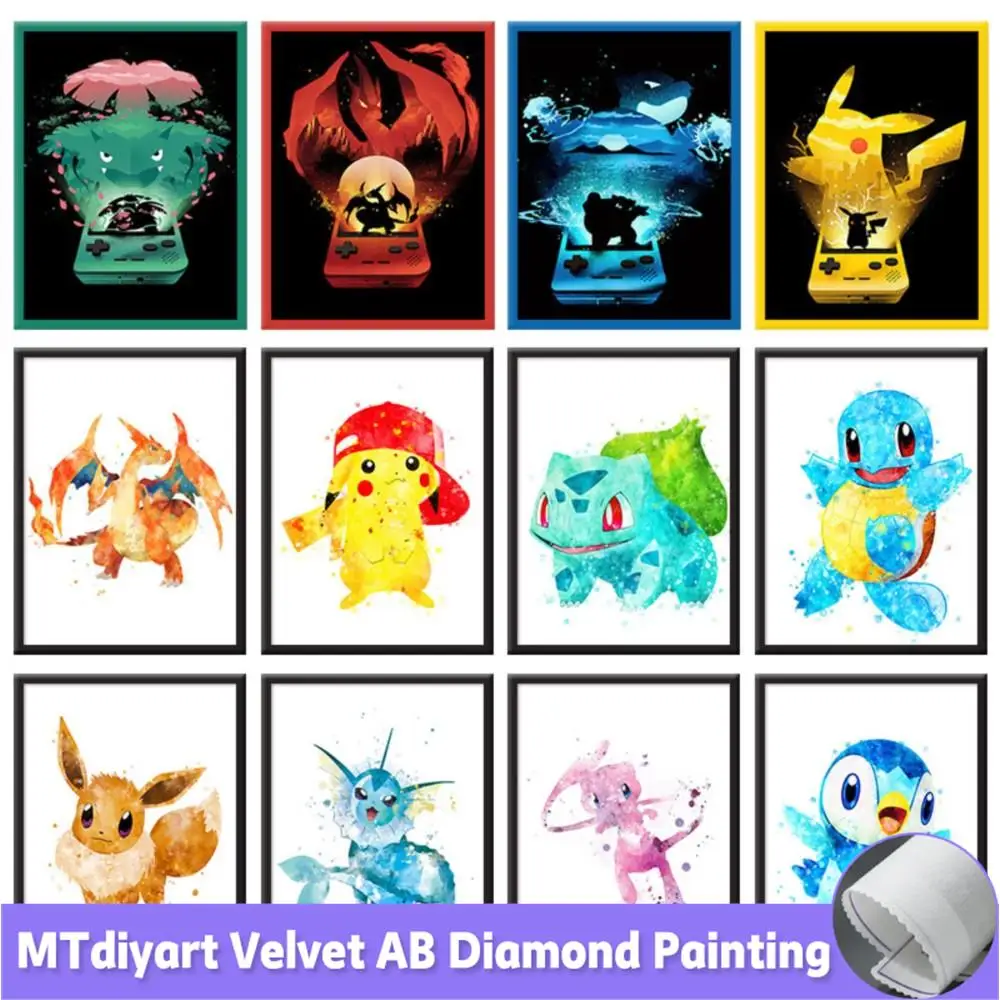 Pokemon Pikachu AB Drills Diamond Painting Watercolor Silhouette 5D Kits  Rhinestones Cartoon Art Full Mosaic Embroidery Decor