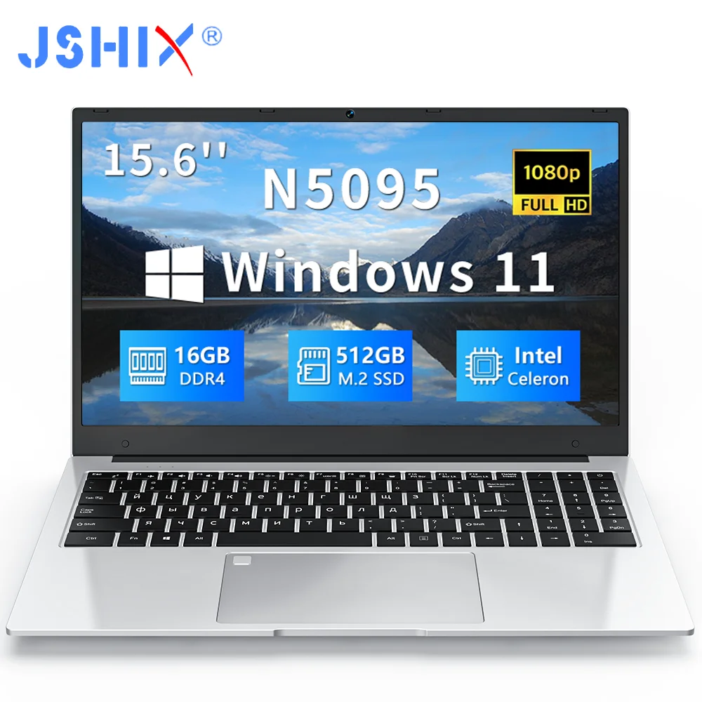 15.6 인치 Intel Celeron N5095 여성용 Ultraslim 노트북 16GB RAM 256GB 512GB SSD Win11 One Key 지문 잠금 해제 휴대용 노트북