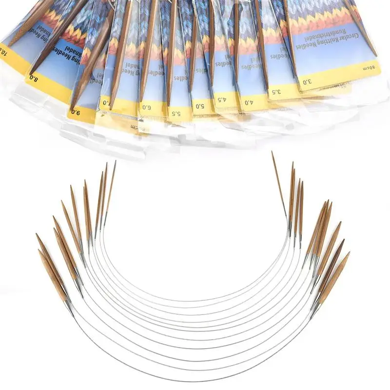 3.0-10mm Natural Bamboo Circular Knitting Needles Stainless Steel Tube Hoop Knitting Needles DIY Hand Sewing Tools Supplies knitting needles knitting supplies knitting craft supplies