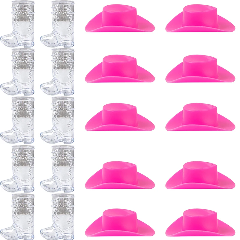 

Cowboy Party Decoration 10set Plastic Mini Cowboy Boot Shot Glasses With Pink Cowboy Hats Bachelorette Hen Party Supplies