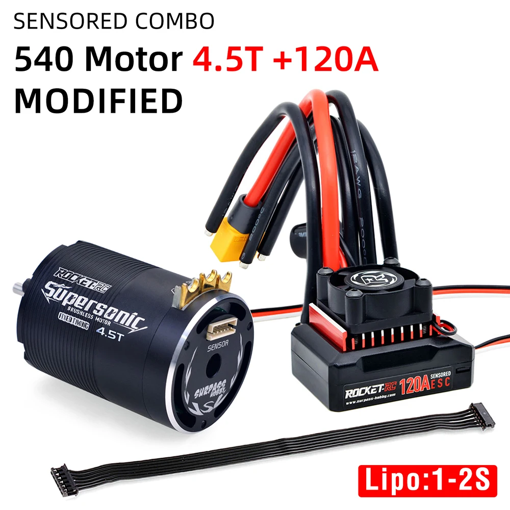 

RC Moto Rocket-RC Supersonic Sensored Brushless 540 Motor and 120A ESC Combo for 1/10 RC Off-road Truggy Buggy Racing Car