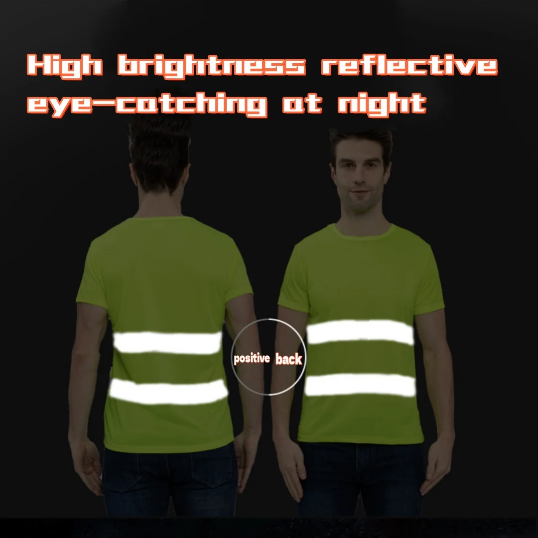 Round Neck Reflective Vest Collarless T-shirt Construction Site Fluorescent Short Sleeved T-shirt Cycling Outdoor Safety Suit reflective safety vest reflective safety jacket