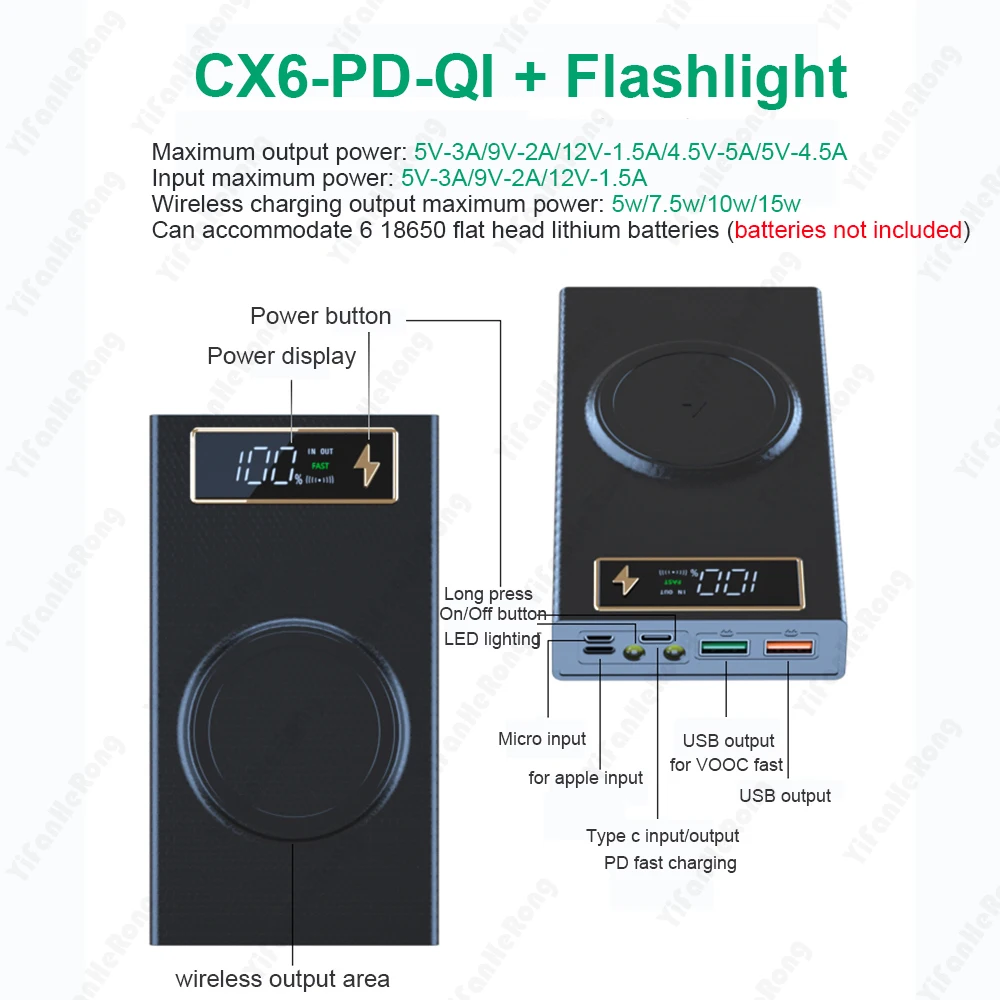 QC3.0 배터리 보조배터리 케이스, 빠른 충전 무선 보조베터리 휴대폰 거치대, 18650 배터리 보관함, 아이폰 6 플러스용, 6x18650