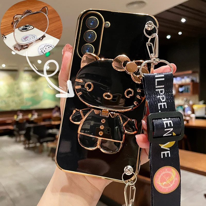 thumbnail image 1 of Hello Kitty Holder Bracelet Strap Lanyard Plating Phone Case For Samsung Galaxy A53 A73 A13 A23 A33 A12 A22 A32 A52 A52S A72 A04, 1 of 5