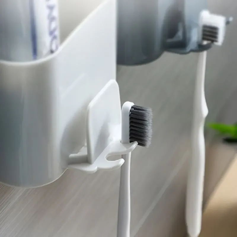 Toothbrush Holder Punch-free Wall-mounted Toothbrush Holder Shaver Toothpaste Mouthwash Cup Storage Rack Bathroom Accessories toothbrush holder