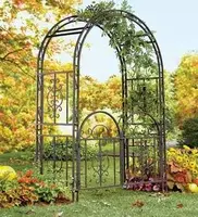 Arch Metal Outdoor Garden Arbor Double Gate | Montebello | 84" H x 53" W x 23" D | Gunmetal Black 1