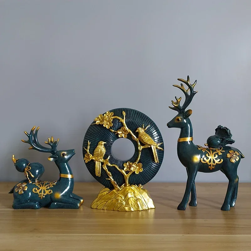 

Modern gourd deer decoration sculpture crafts decoration living room home wine cabinet decoration porch Resin deer statue gifts