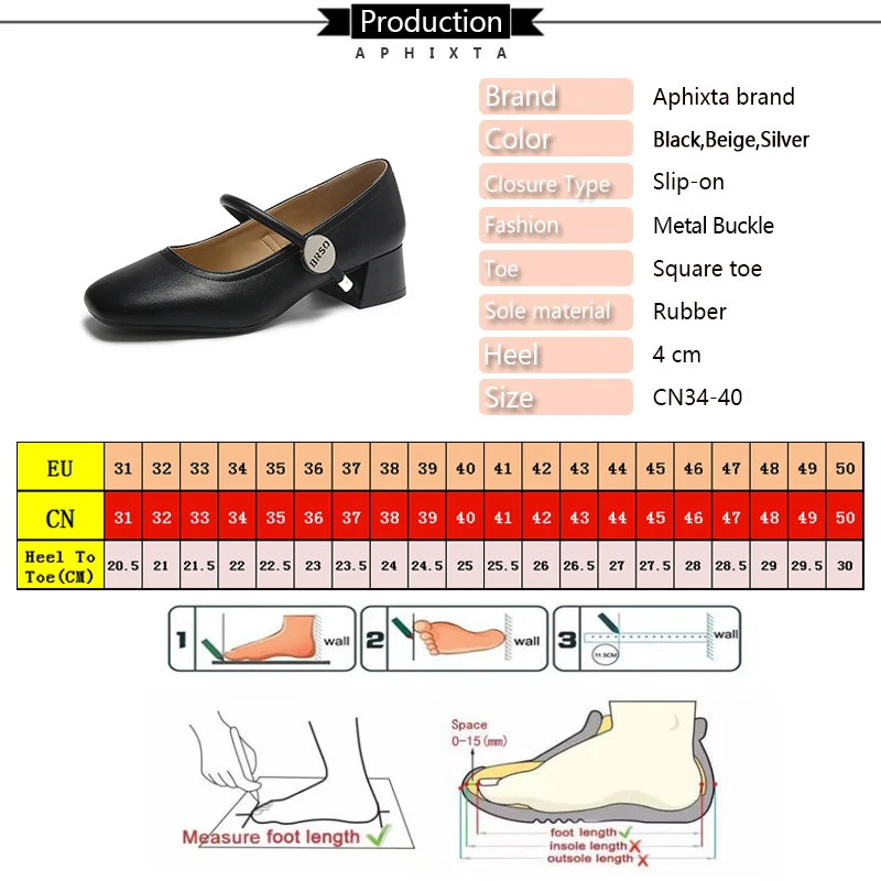 Aphixta Patent Leather 4cm High Heels Mary Janes Metal Buckle Autumn Women Shoes Elegant Pumps Solid Color tacones para mujer