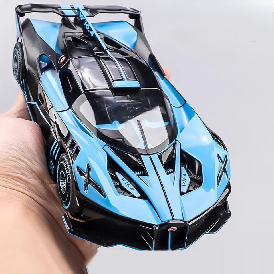 1:24 Bugatti Bolide Sports Car Toy Models Alloy Diecast Vehicles Sound Light Doors Opened Pull Back Supercar Holiday Kids Gifts