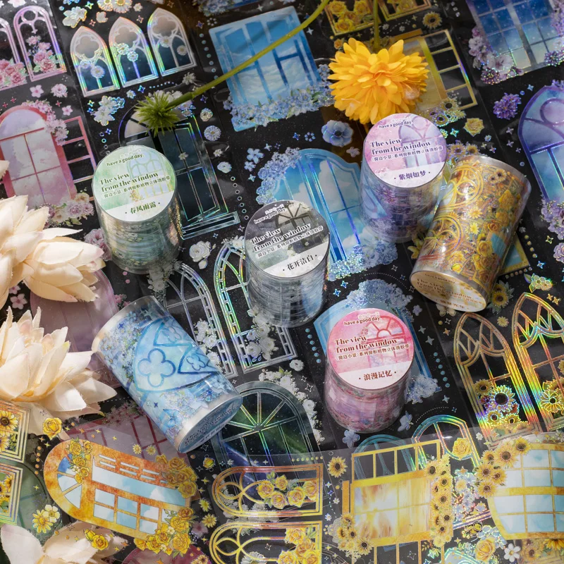 Yoofun 6.5cm x 2m Kawaii Flower Window Scenery Masking PET Tape Transparent Collage Decorative Adhesive Material Sticker Label 4