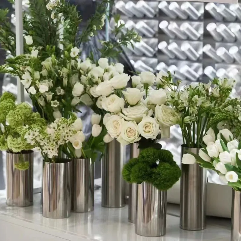 9x20Hcm SUS304 Stainless Steel Vase Decorative Centerpiece For Home or Wedding (Silver) 5
