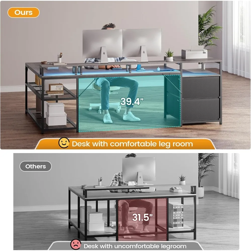 67" L Shaped Desk with Drawers,Computer Office Desk with Storage Shelves & Power Outlet, Reversible Gaming Desk with LED Lights 4