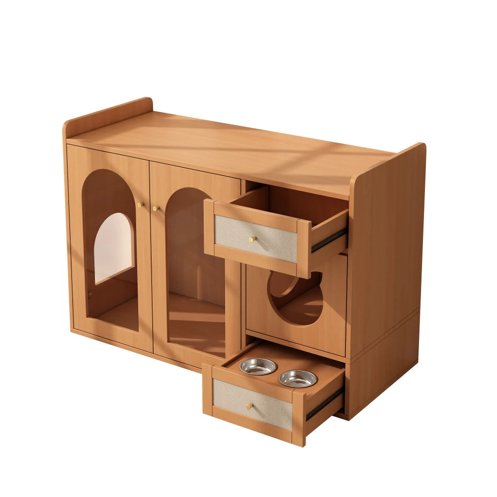 Mehrzweck-Katzenhaus- und Katzenkleiderschrank – Schrank mit Futterschalen, Katzenruhe, Aufbewahrungsbereich (ohne Katzenstoff und Katzenkissen) – Detail 11