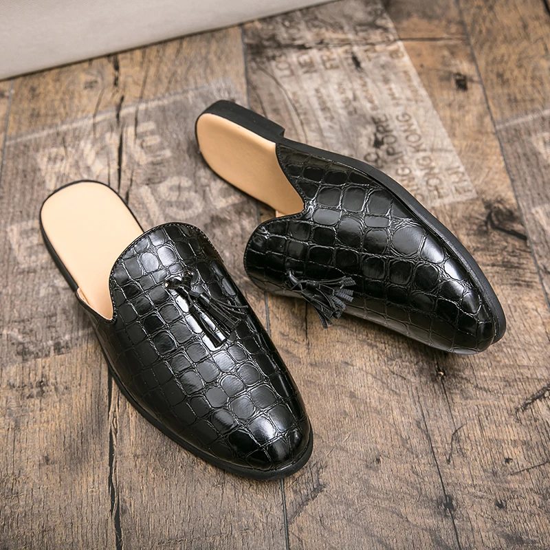 Black-Patent-Leather-Crocodile-Mules-Men-Half-Shoes-For-Man-Fashion ...