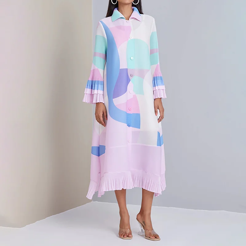 

Miyake Pleated New High-End Original Design Fashion Western Style Floral Loose Mid-Length Cardigan Dress Spring/Summer 2022