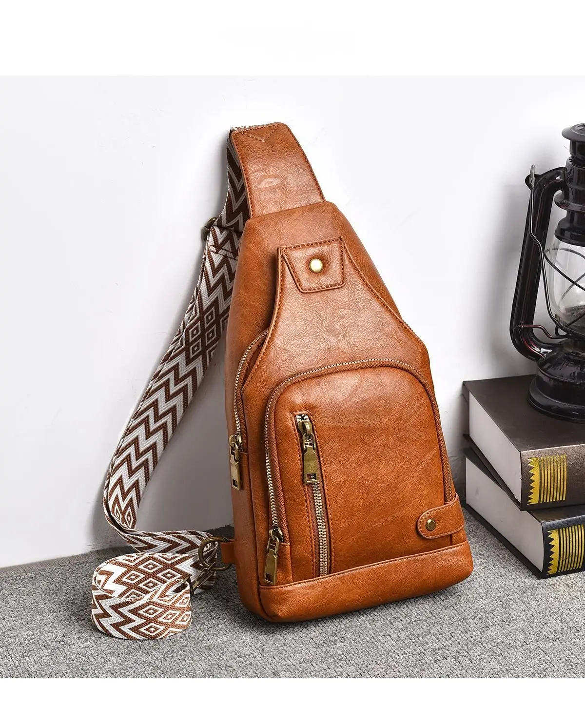 Men's Leather Crossbody Chest Bag Waterproof Tactical Backpack_voghion.com