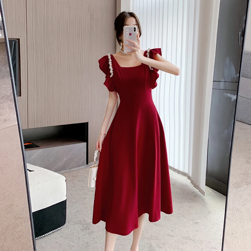 Vestidos de novia rojos a media pierna para mujer, ropa de fiesta