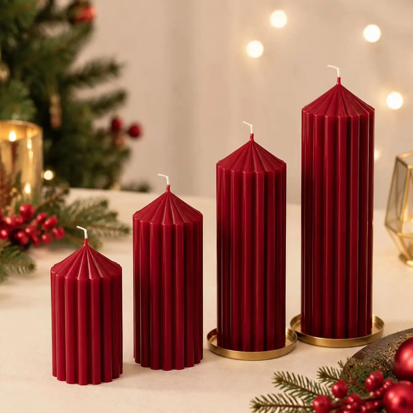 Festive Wine Red Aromatherapy Candle Set - Elegant Holiday Home Decor Centerpiece