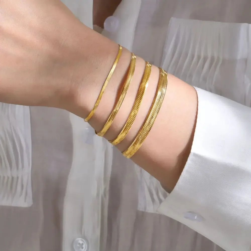 Frauen 10 Stück Klingen kette 2/3/4/5mm trend ige Schlangen kette Armband Gold Farbe Edelstahl Kette Armband für Frauen Schmuck Geschenk