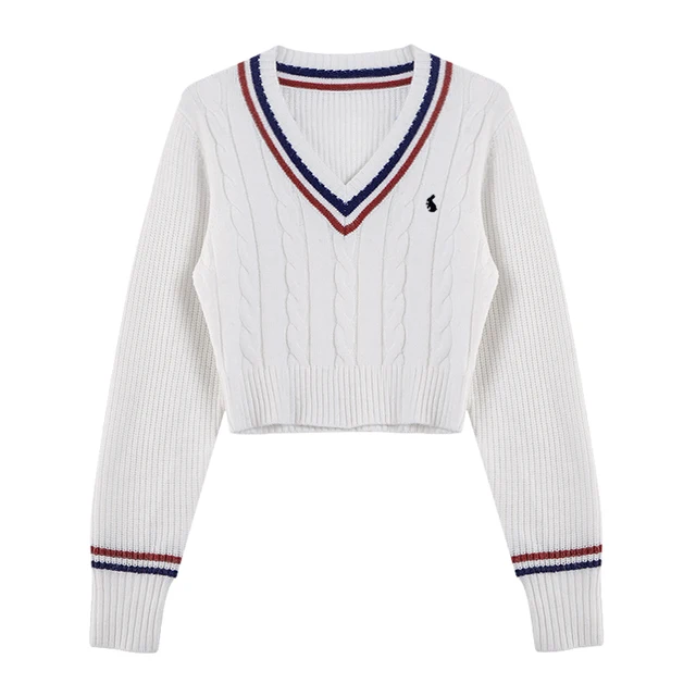 YuooMuoo Korean Fashion Sweaters Women Autumn V-neck Y2K Cartoon Embroidery Knitted Tops Winter Soft Basic Long Sleeve Pullovers