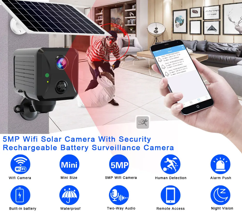 5-мегапиксельная мини-камера видеонаблюдения на солнечной батарее с Wi-Fi и  ИК-датчиком | AliExpress