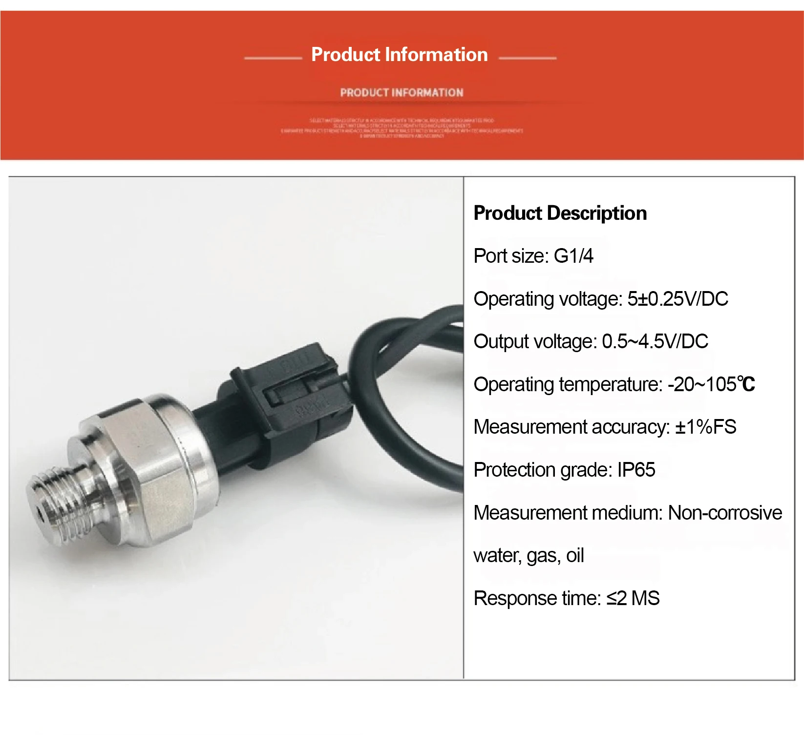 HK1100C G1/4 Stainless Steel Pressure Transducer 0.5‑4.5V Output for Boiler Air
