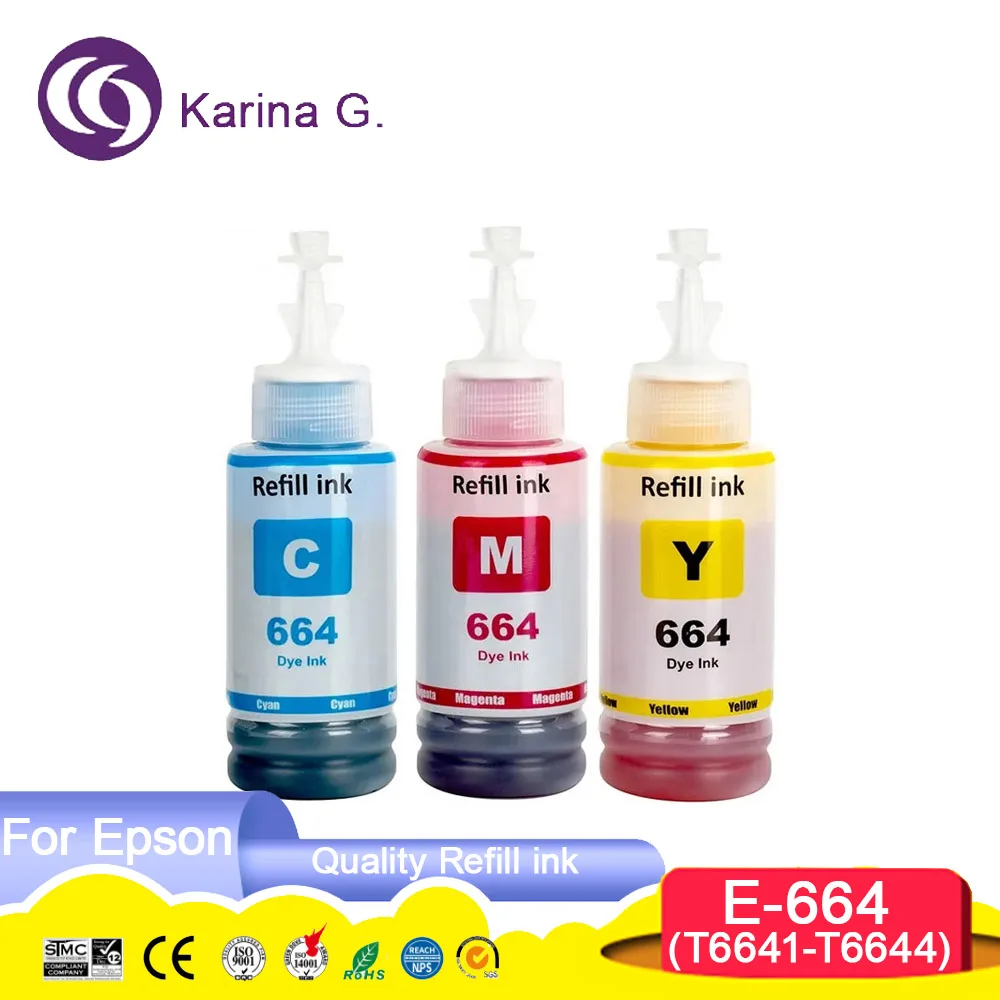 664 T664 T6641 Premium Color Compatible Refill Dye Ink for Epson