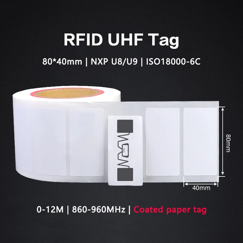 Rfid self adhesive label RFID UHF coated paper tag 18000-6C 860-960MHz RFID UHF sticker PET Tag U8/U9 Chip electronic label 915 MHz 20PCS