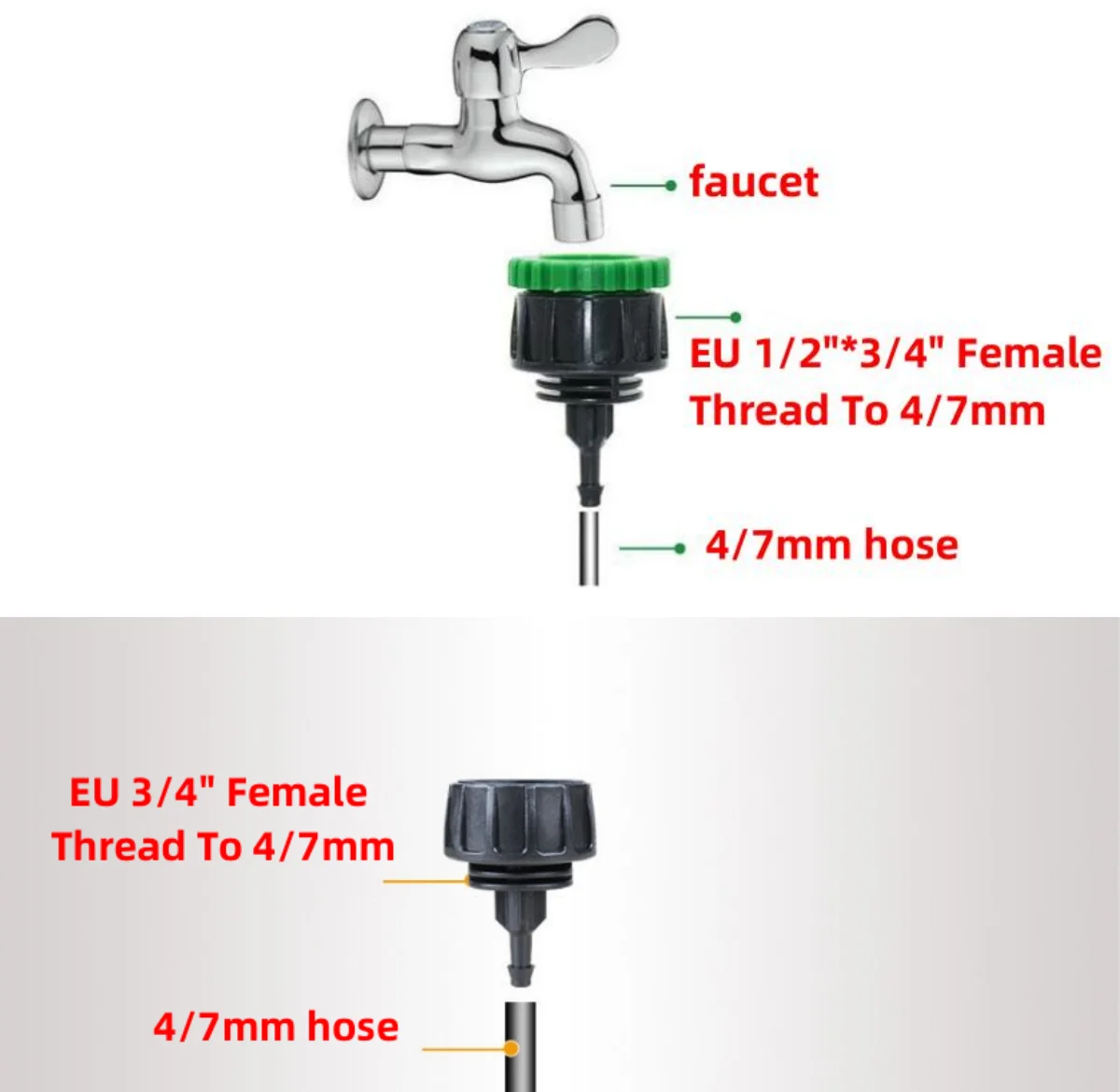 EU Standard 1/2" 3/4" Female Thread To 4/7mm Locked 1/2-Way Connector Home Gardening Orchard Lawn Irrigation Capillary Coupling pipe fitting water pipe fitting hose pipe fitting