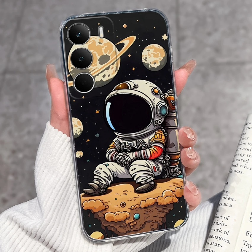 Fashion Astronaut Pattern Transparent Phone Case - Anti-Fingerprint TPU Clear Back Cover