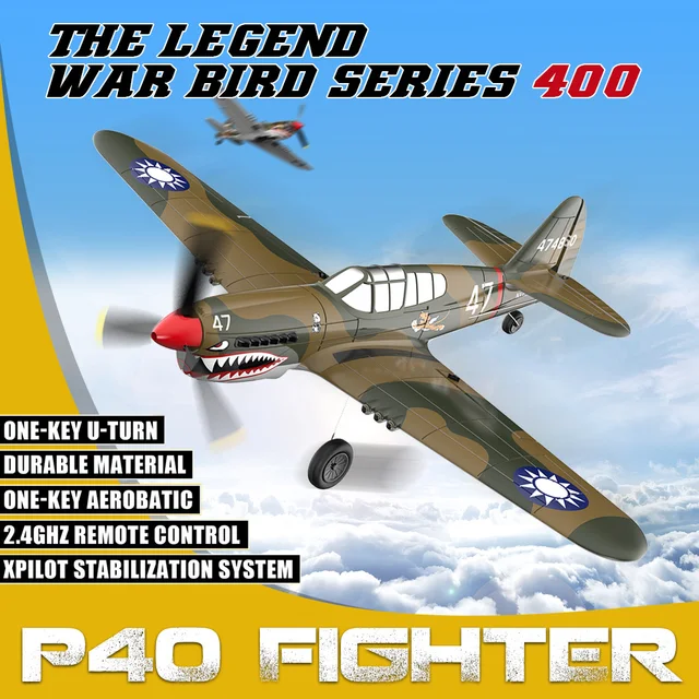 P-40 RC Aircraft P40 Fighter 400mm Wingspan 4CH 6-Axis Gyro One-Key U-Turn Aerobatic RTF RC Airplane