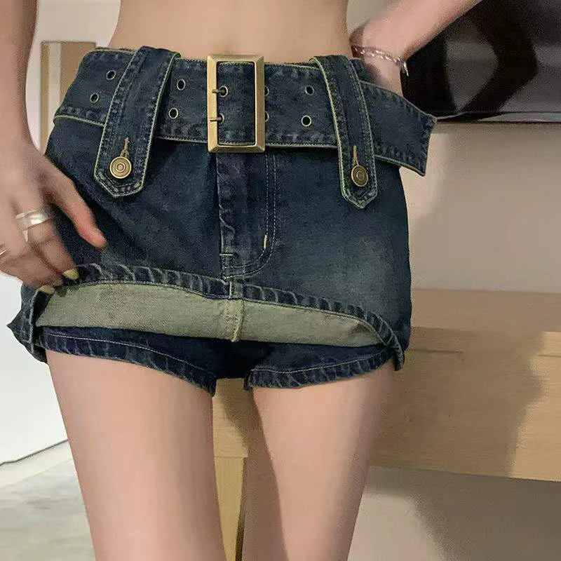 

Sexy Hot Girl Low Waist Mini Skirt Women Y2K Streetwear Pockets Denim Skirt Female Punk Gothic Club Short Culotte Skirts