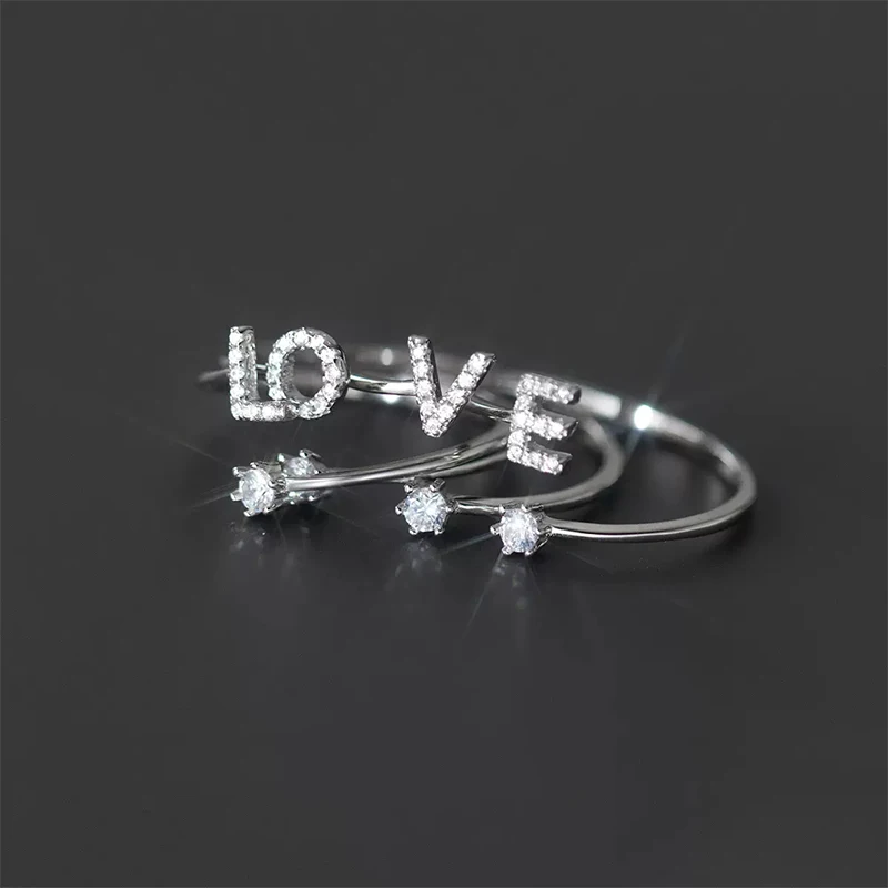 925 Sterling Silver 26 Letter Ring Sparkling Diamond Zircon Open Ring Index Finger Your Name Birthday Party Jewelry Fashion silver rings silver ring