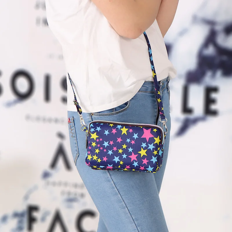 1PC Womens Printing 3 Layer Canvas Phone Bag Messenger Shoulder Bag Zipper Coin Card Key Purse for Women's Bank Card Holder Pack 